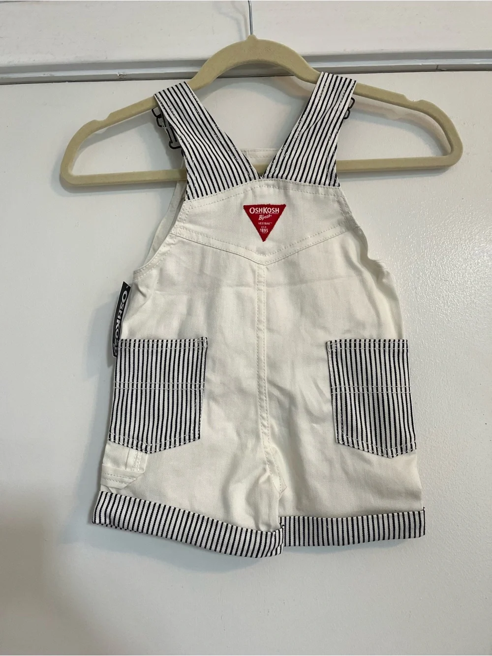 OshKosh B'gosh Cream White Overalls with Stripes Trim NWT kids boys 2T toddler
